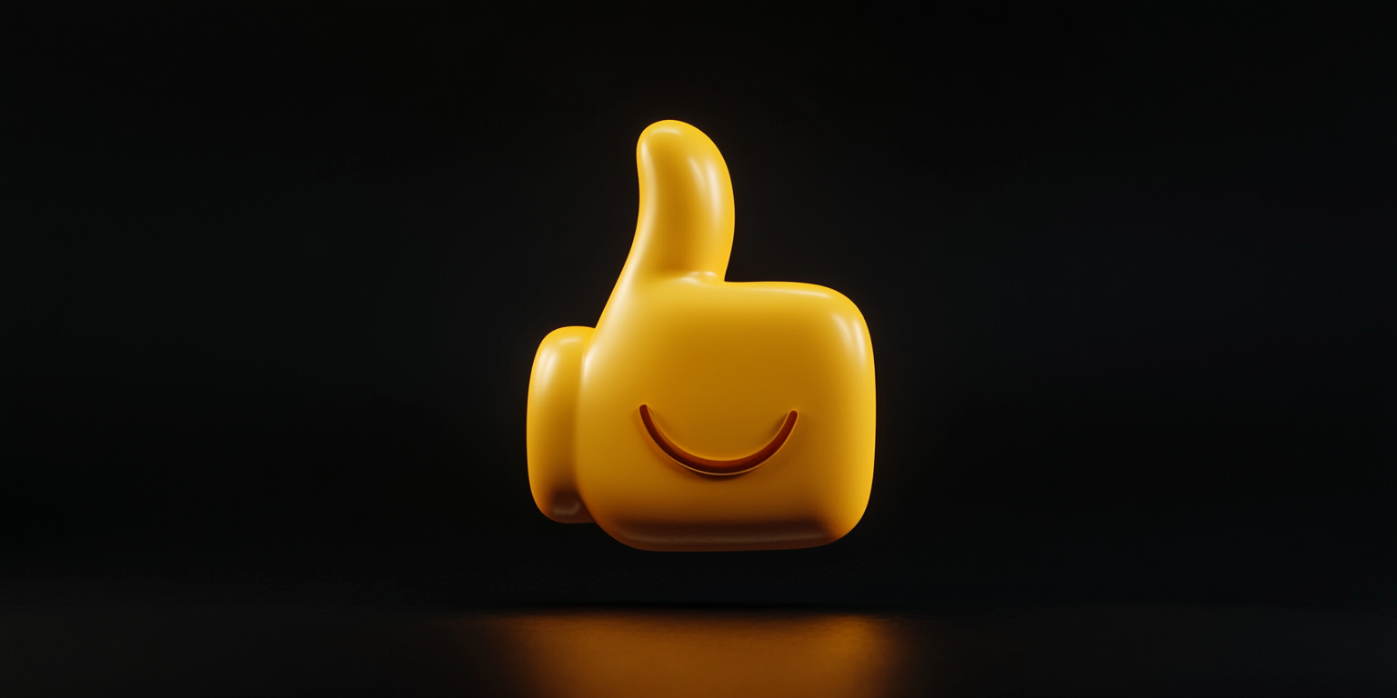 A yellow 'thumbs up' on black background