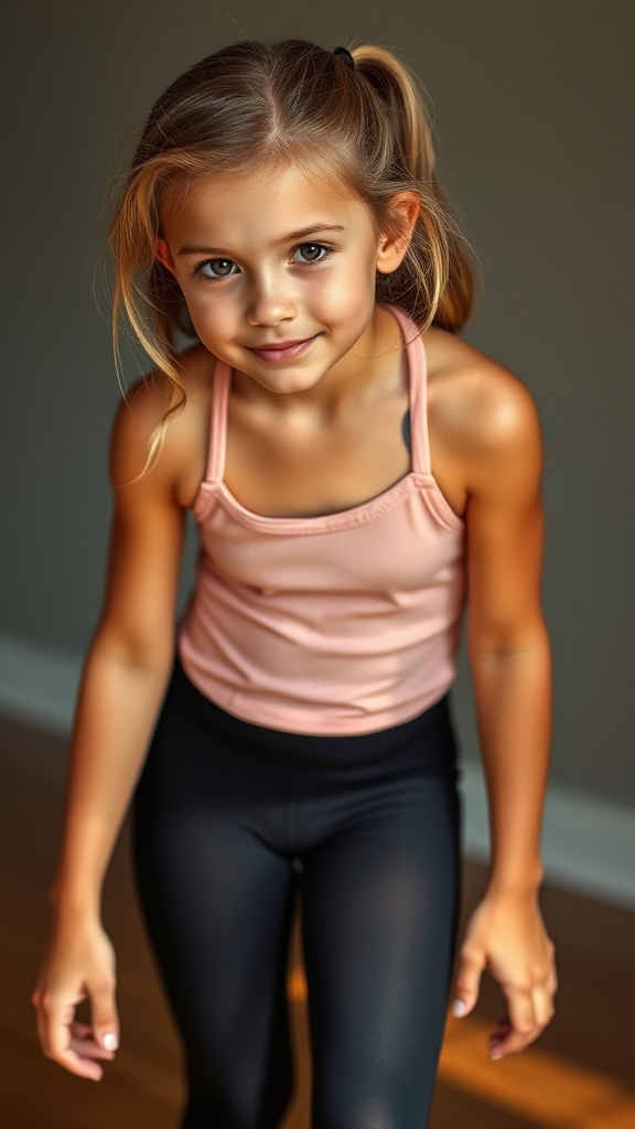 A young Irish girl in camisole and leggings.