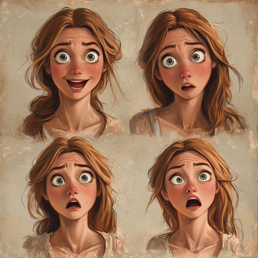 A young lady shows 4 different emotions