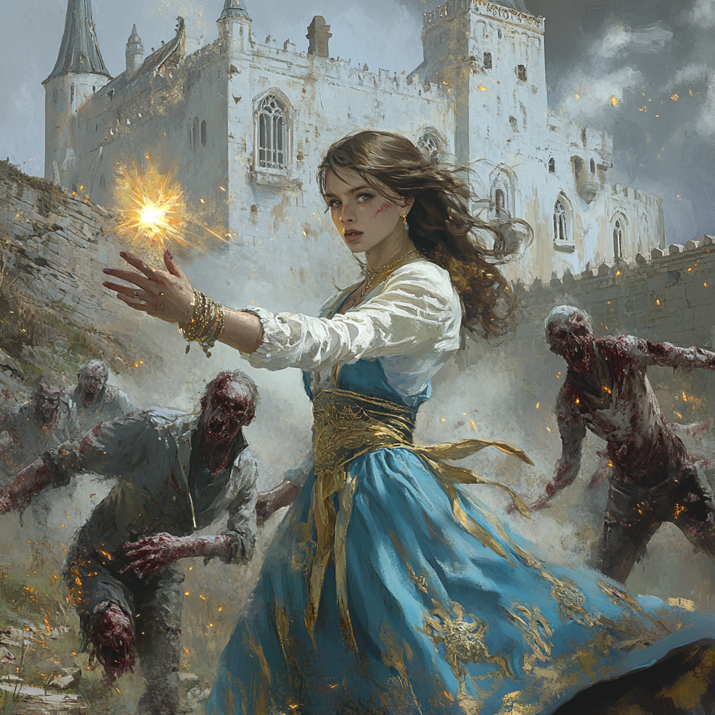 A young mage banishes confused zombies from castle.