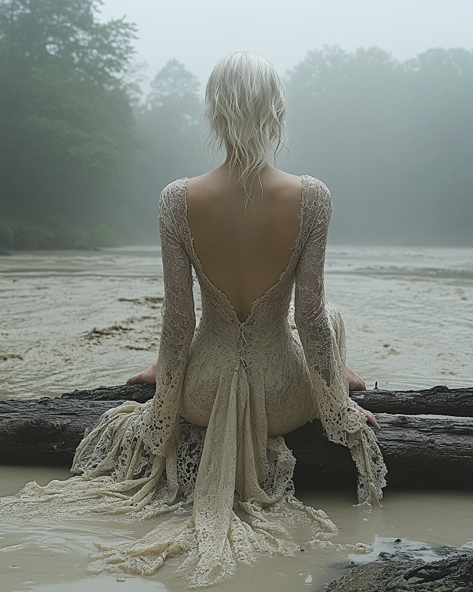 A young woman sitting on a log with gummies.