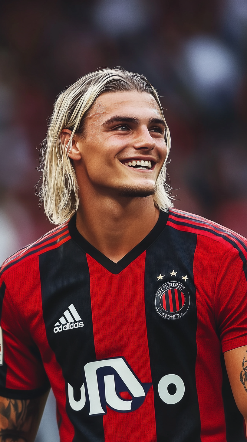 AC Milan player with white hair smiling, 2023.