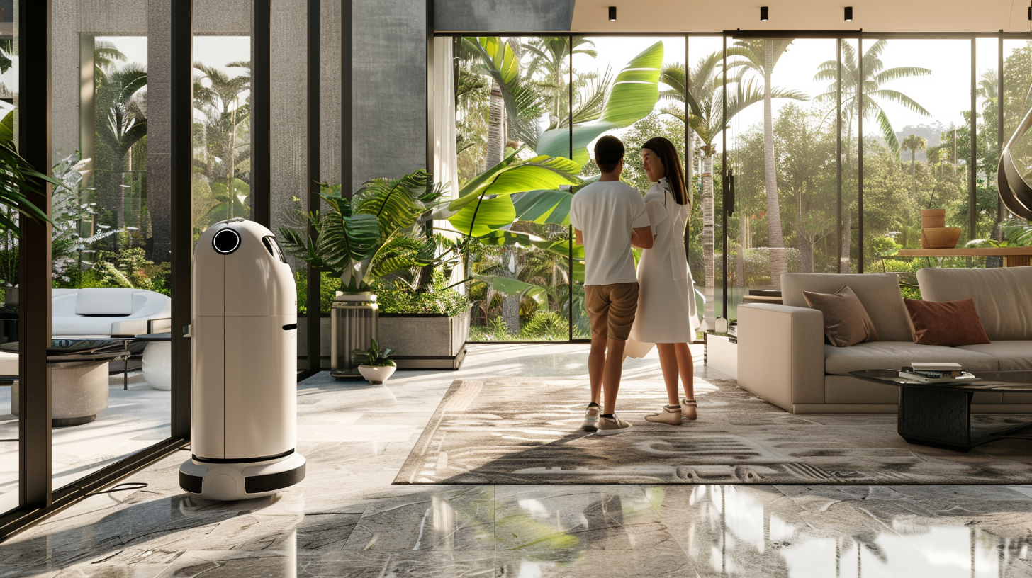 AI Bot gives couple villa tour in sunlight.