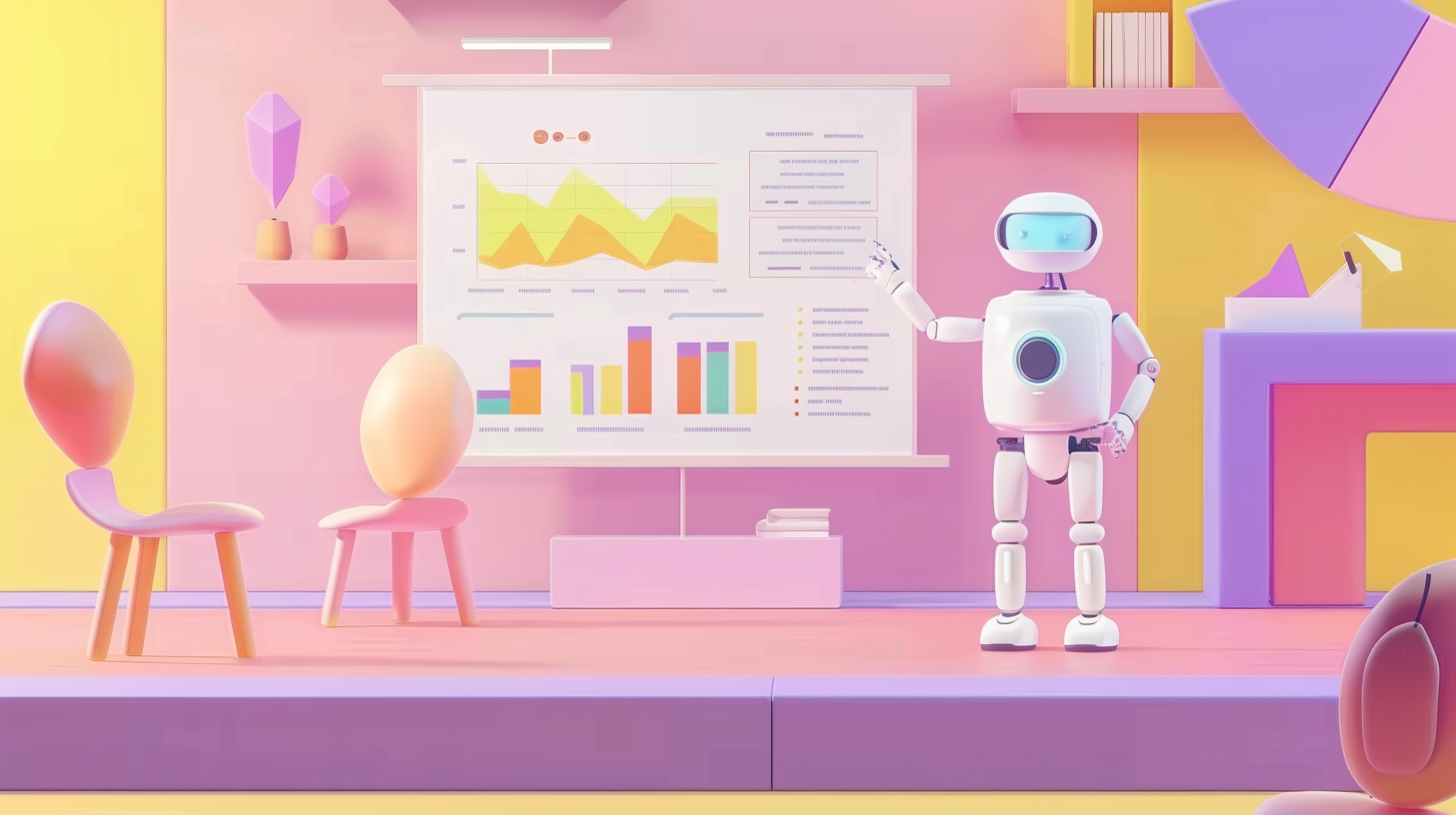 AI Robot Presents Educational Infographic in Classroom