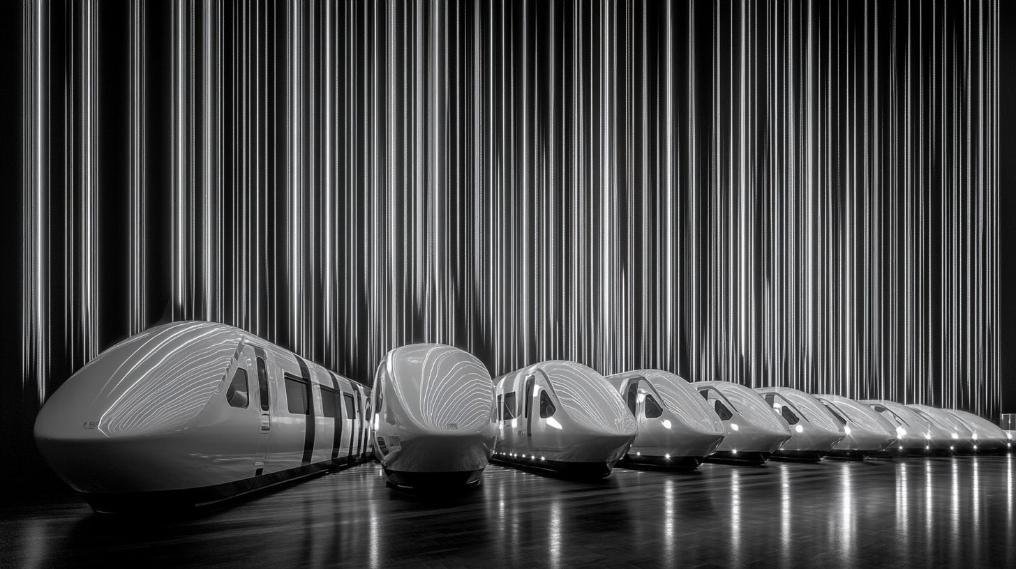 AI creates B&W digital pixel art of electric trains.