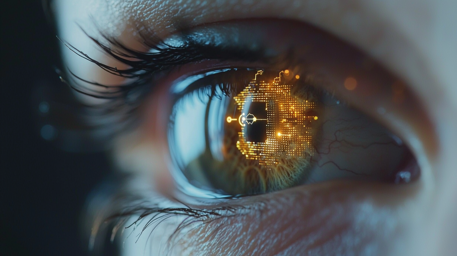 AI eye shows technology symbols for machine learning