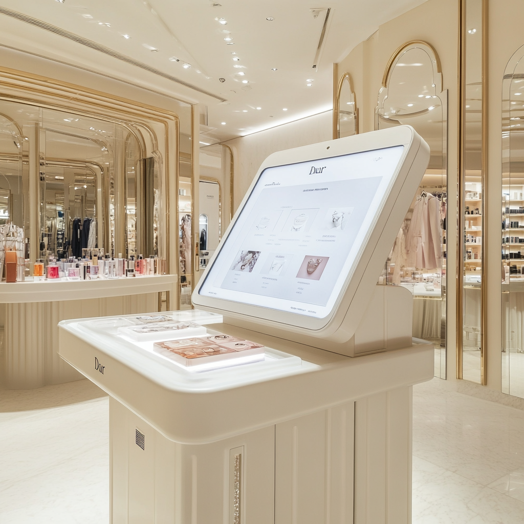 AI suggests customized items at Dior store kiosk.