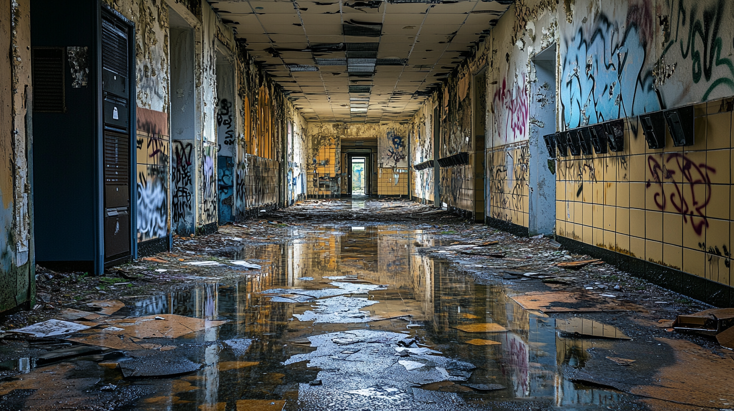 Abandoned high-rise entrance hall in French city