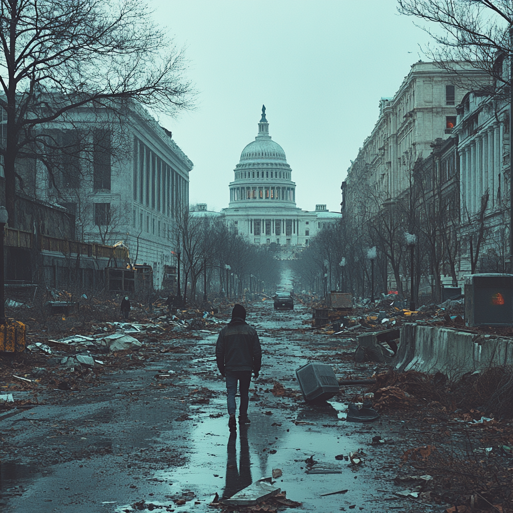 Abandoned streets of Washington D.C. during economic collapse.