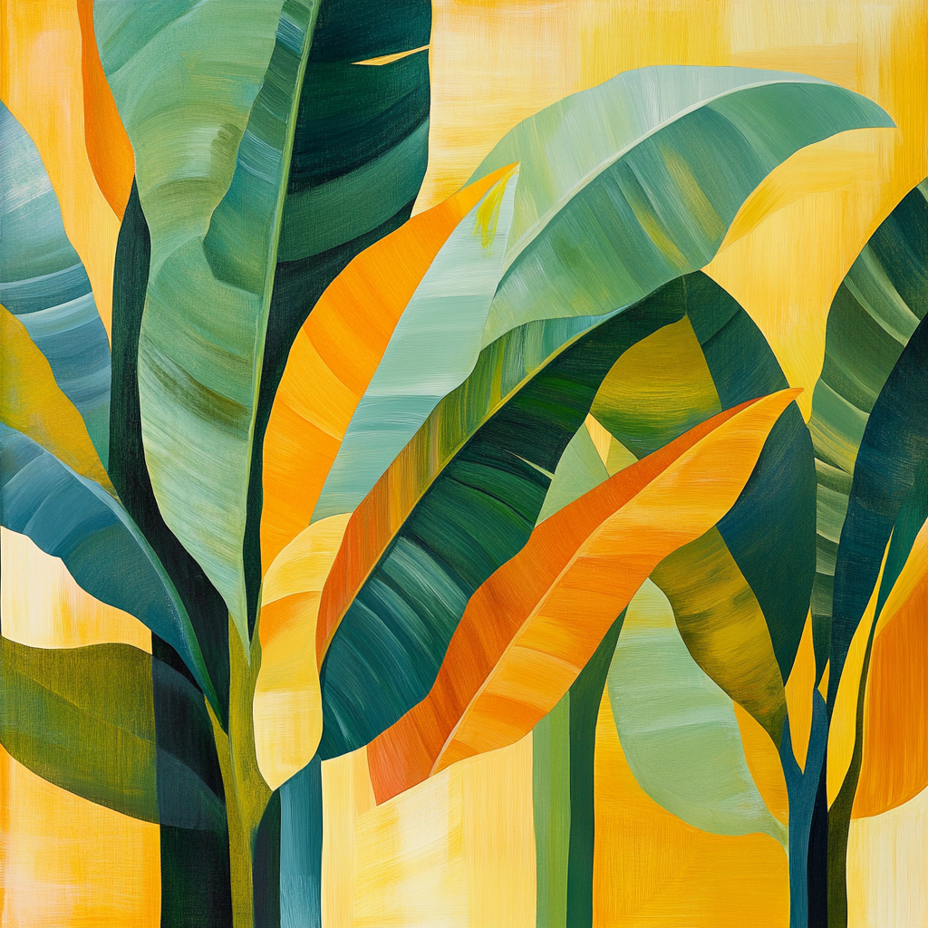 Abstract, Vibrant Banana Plantation Composition