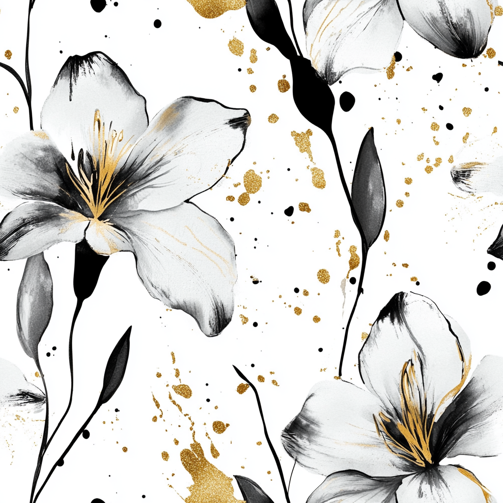 Abstract Alstroemeria Pattern with Gold Splashes