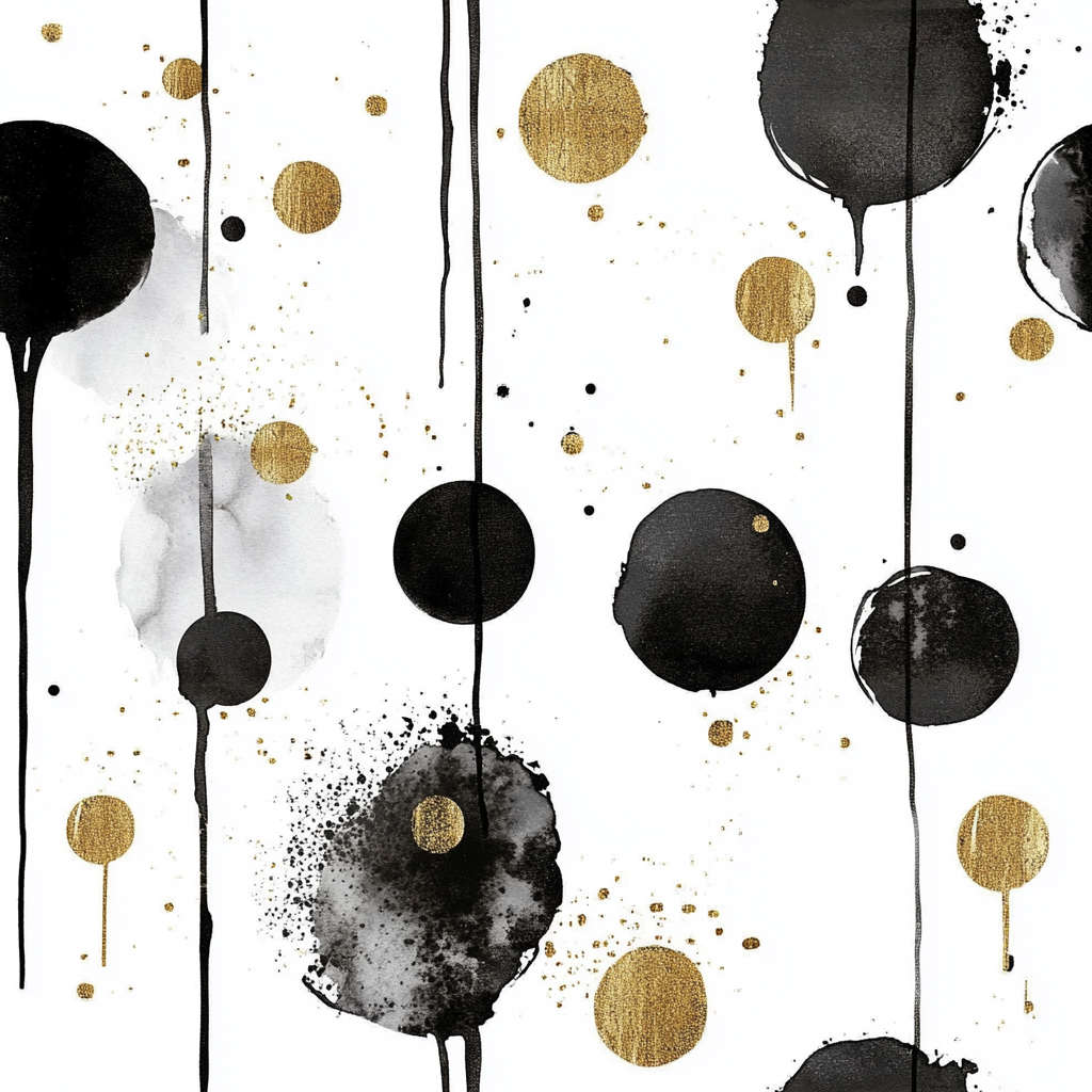 Abstract Black, White and Gold Paint Splatter Pattern