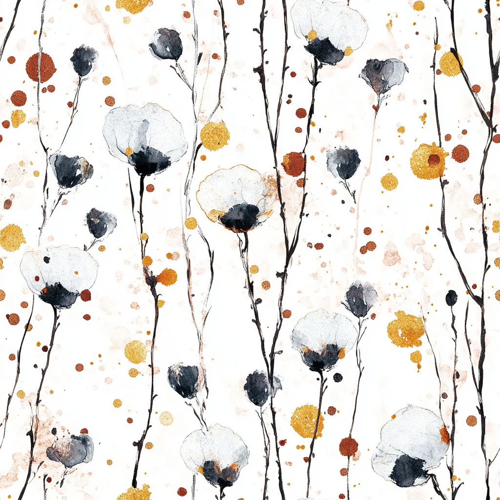 Abstract Cotton Pattern with Golden Splashes & Black Outline