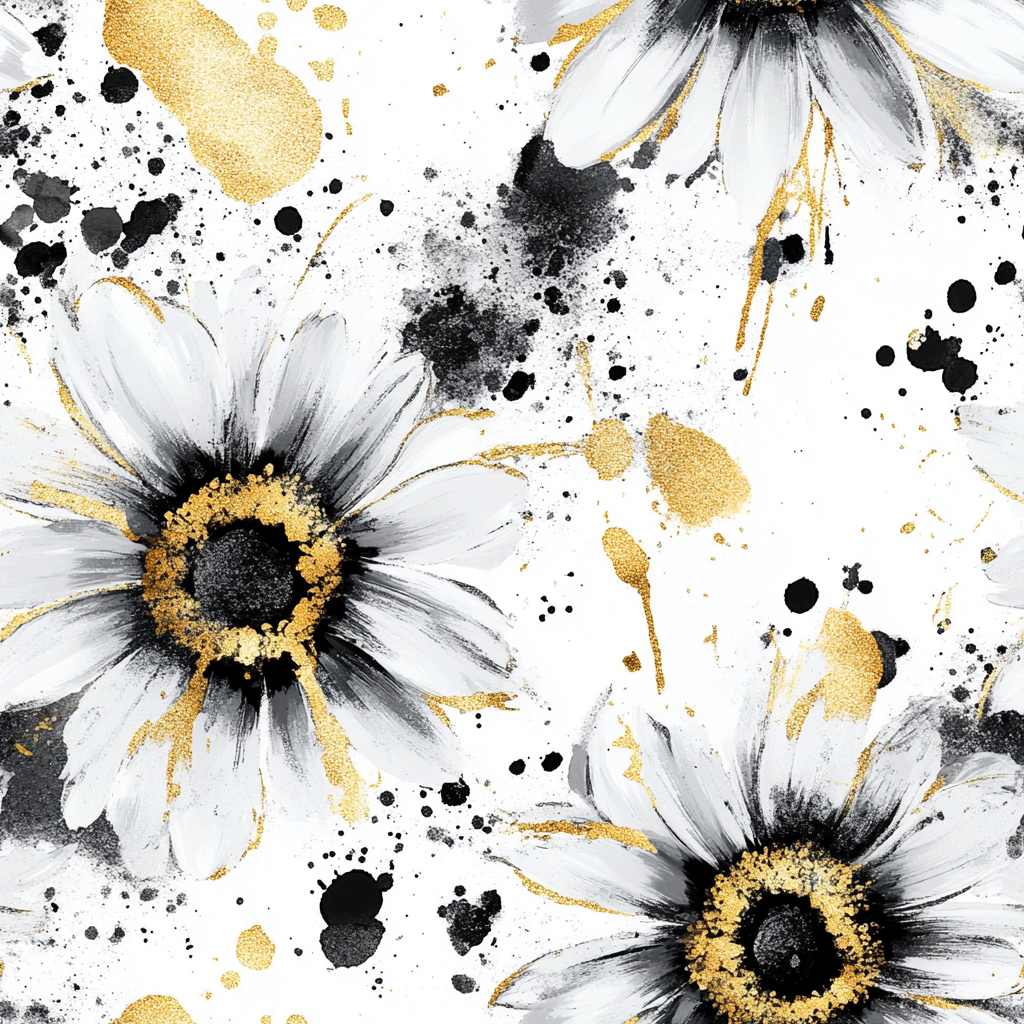 Abstract Gerbera Pattern with Gold Oil Splashes