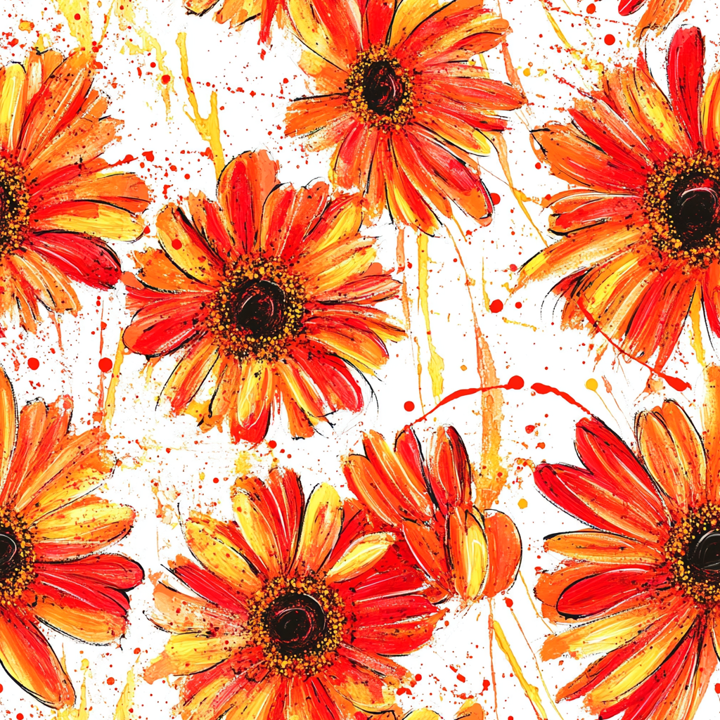 Abstract Gerbera Pattern with Golden Paint Splashes