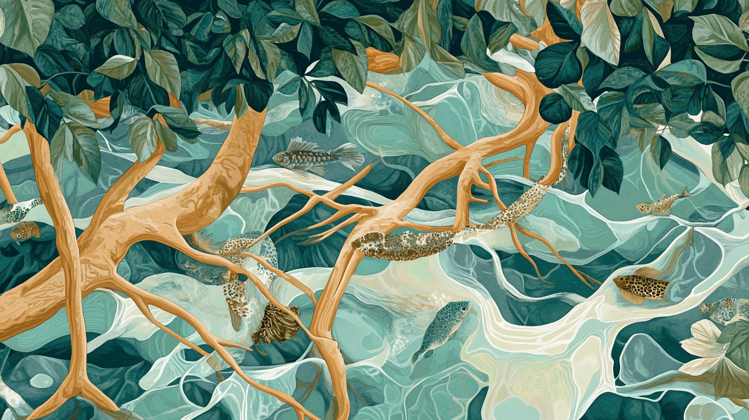 Abstract Mangrove Forest Carpet with Animals