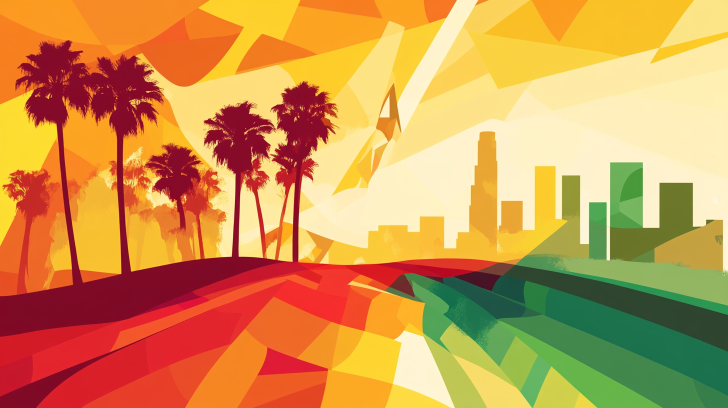 Abstract Olympic Torch on Los Angeles Flag Background