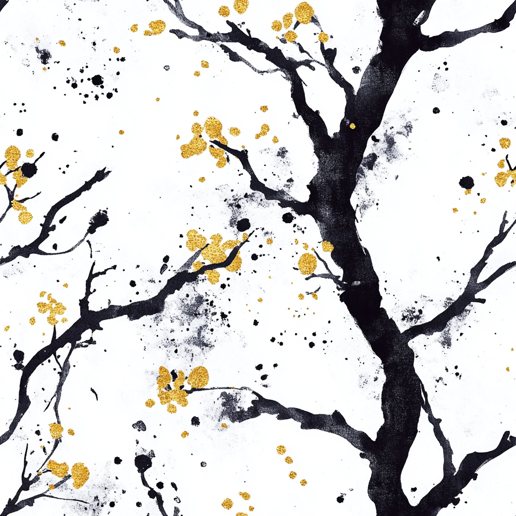 Abstract Sakura Pattern with Gold Splashes