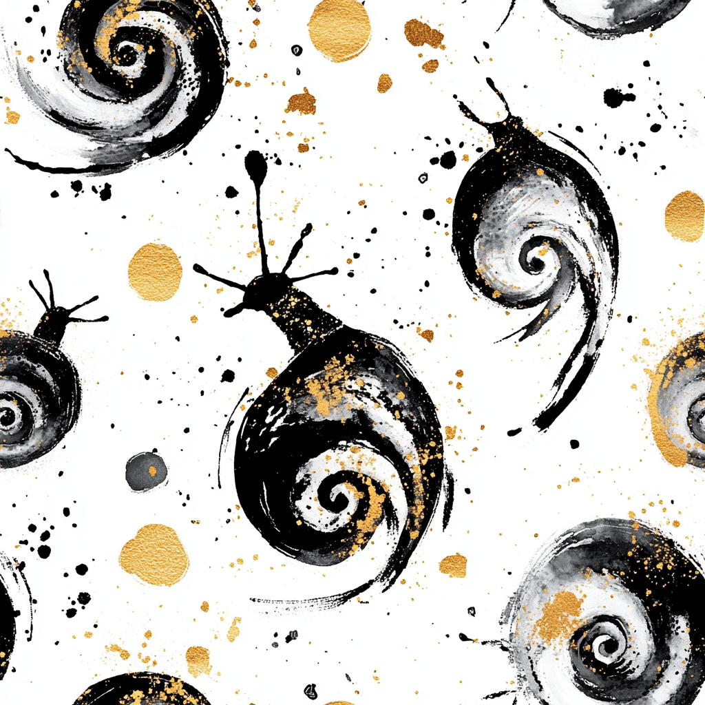 Abstract Snail Pattern with Gold Splashes