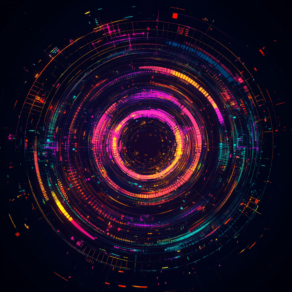 Abstract Techno Party Visual with Pulsating Circles and Neon Accents