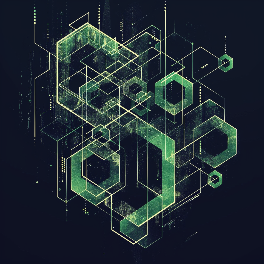 Abstract geometric icon blending tech and graphic elements.