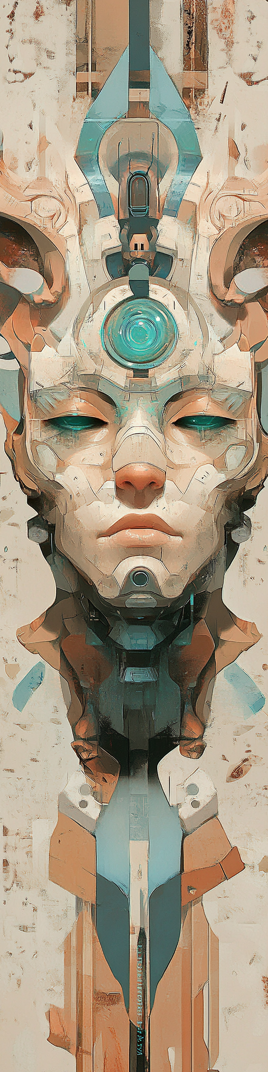 Abstract head with animal-like features in cyberpunk style.