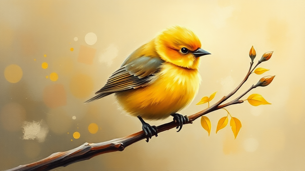 Abstract painting of cute fat yellow bird.