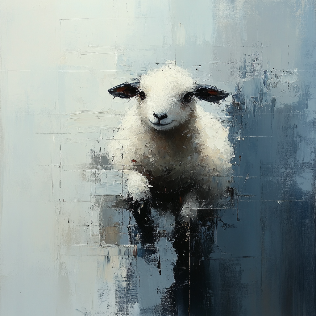 Abstract painting of fluffy sheep by Jeremy Mann.