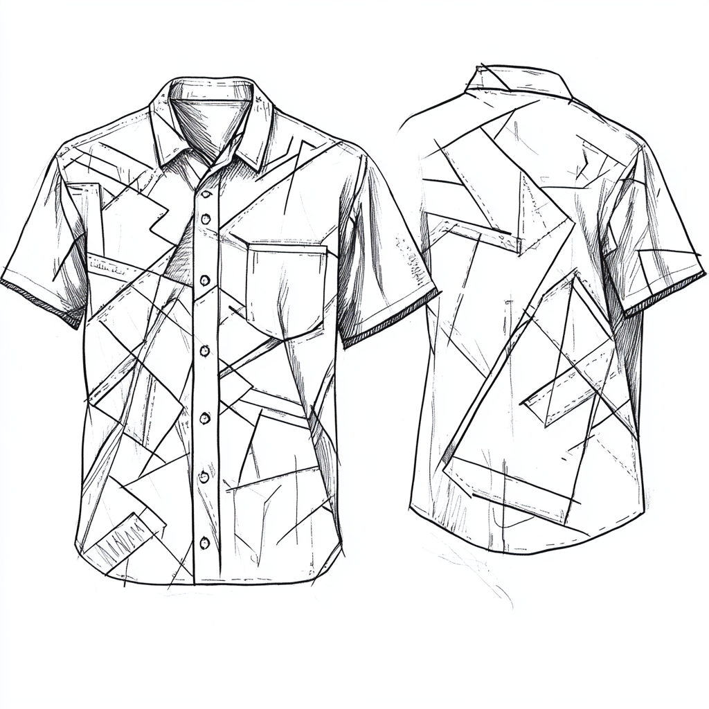 Abstract pattern short-sleeve shirt design with intersecting lines.