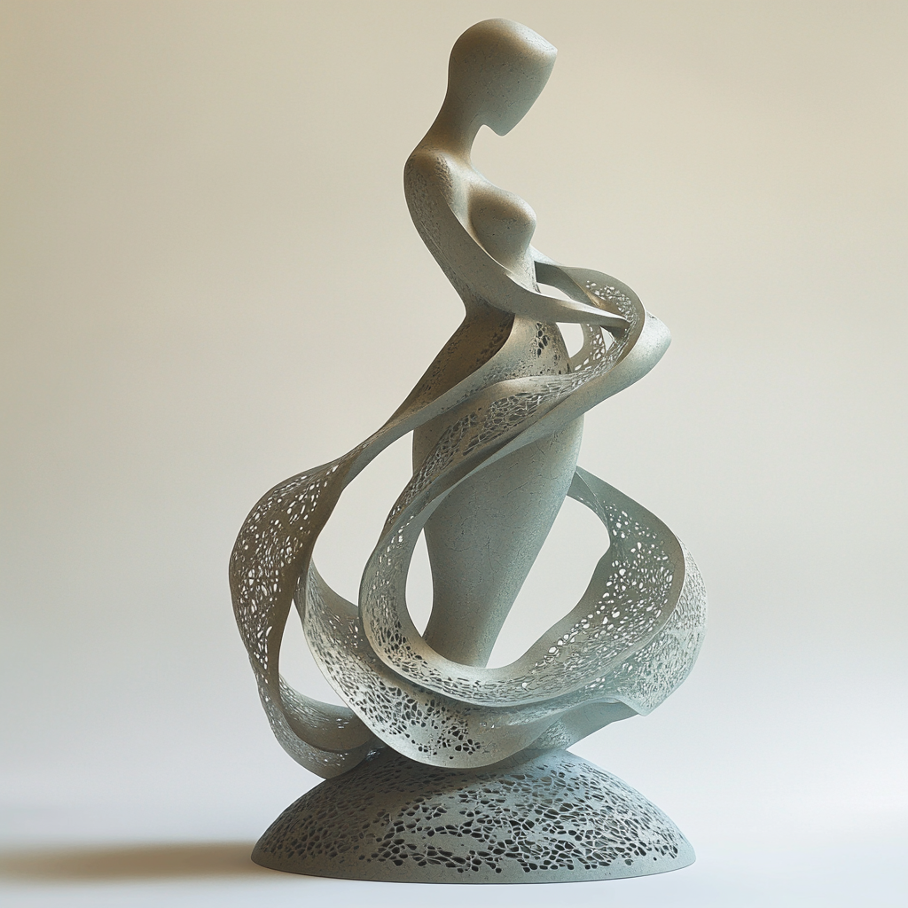 Abstract sculpture of slender figure in graceful pose.