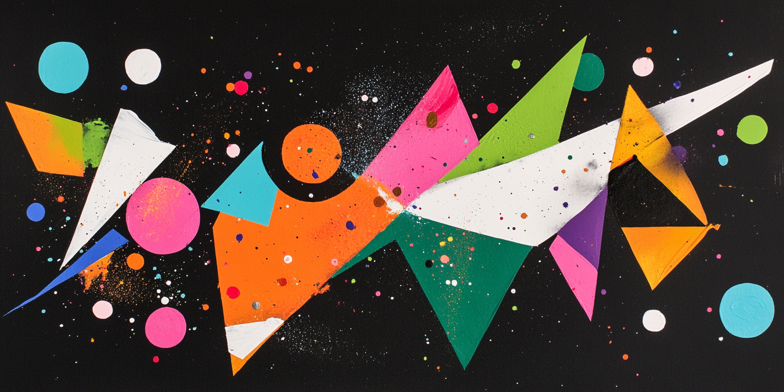 Abstract space artwork with colorful geometric shapes