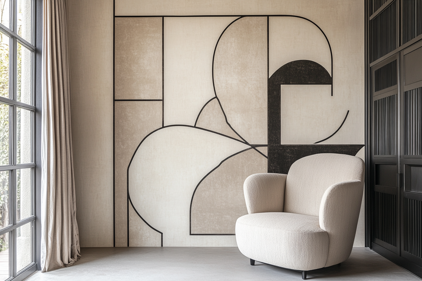 Abstract wall pattern with geometric shapes in muted beige.