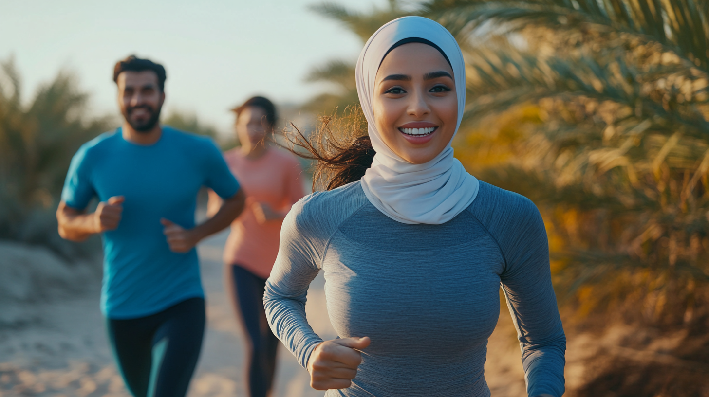 Abu Dhabi fitness group, mix of normal and hijabi.