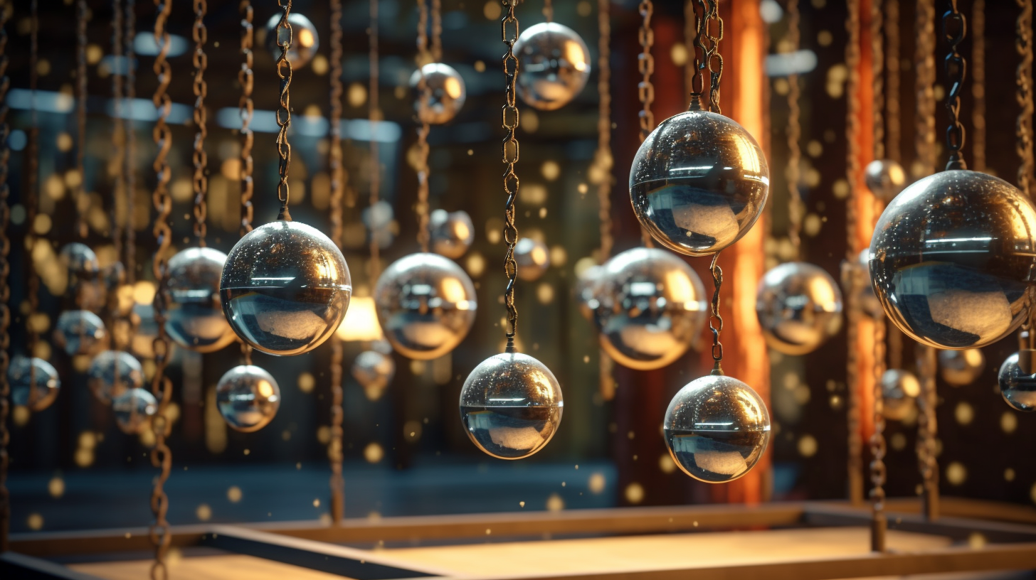 Action shot of pendulum balls with clear details.