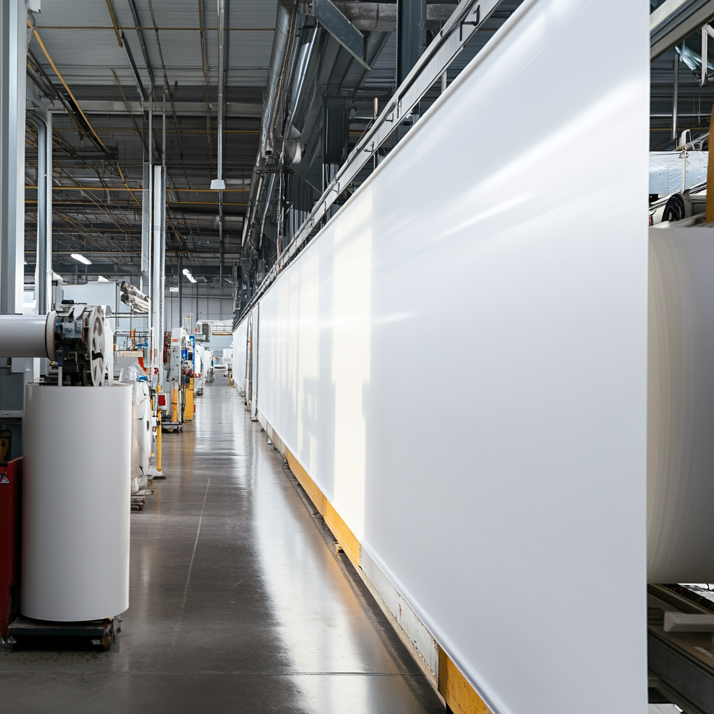 Adhesive vinyl film with vibrant prints in industrial setting.