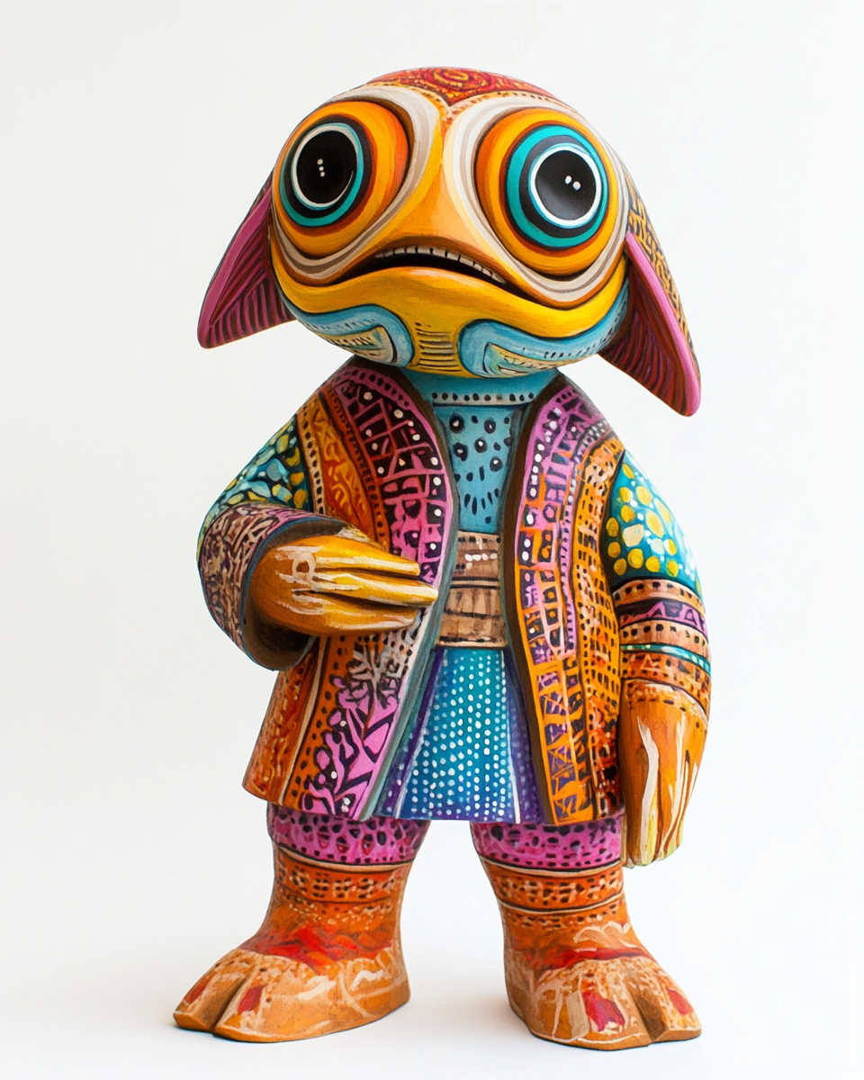 Admiral Ackbar transformed into colorful alebrije with patterns.