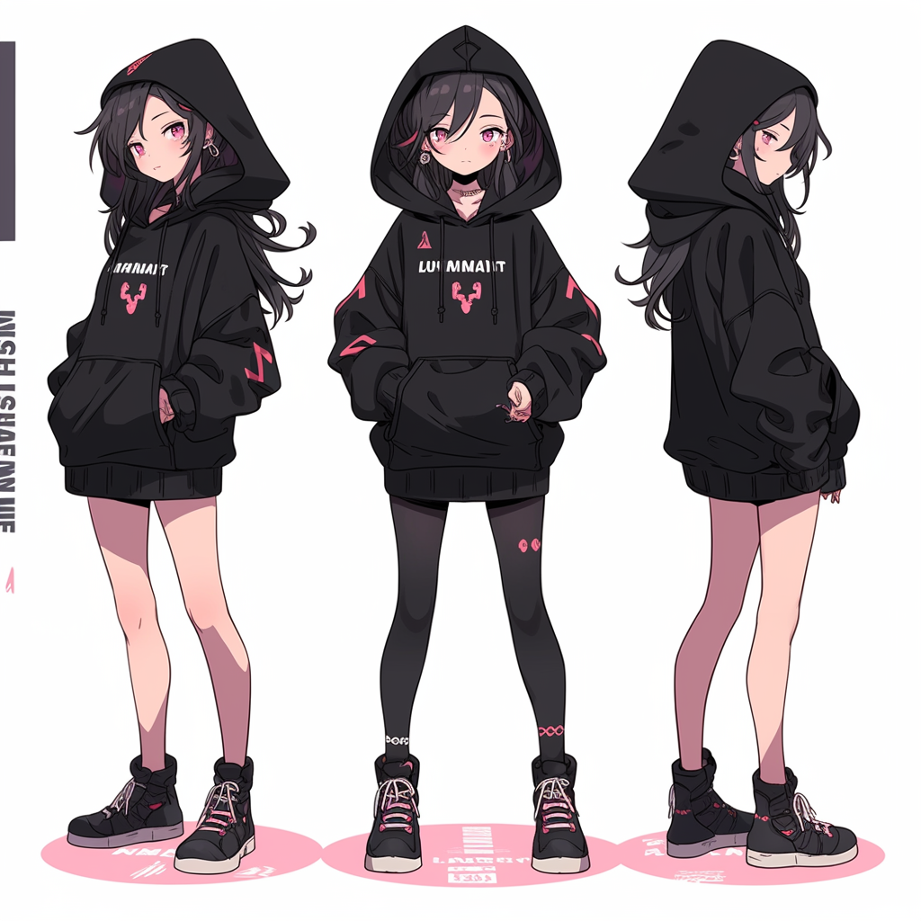 Adoptable 16-year-old girl character sheet with dynamic poses