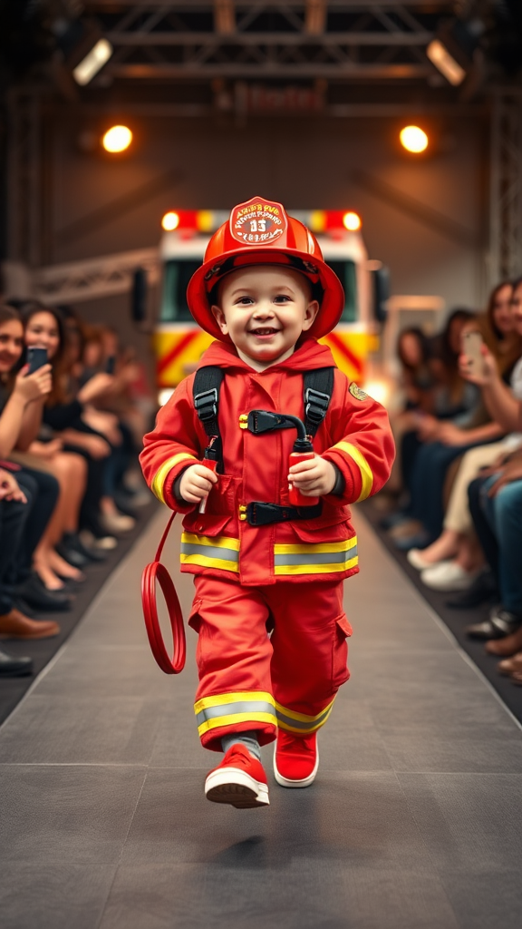 Adorable Baby Firefighter Struts in A Full Runway