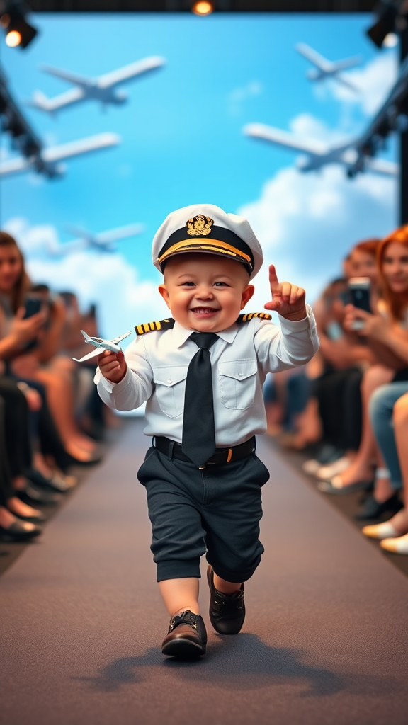 Adorable Baby Pilot Struts with Joyful Confidence!