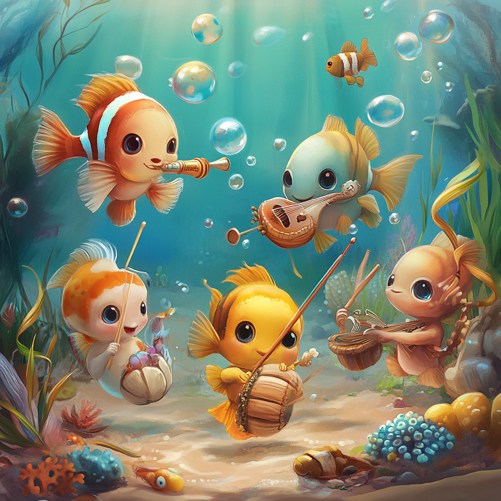 Adorable Fish Parade Playing Musical Instruments - Fishdom Style