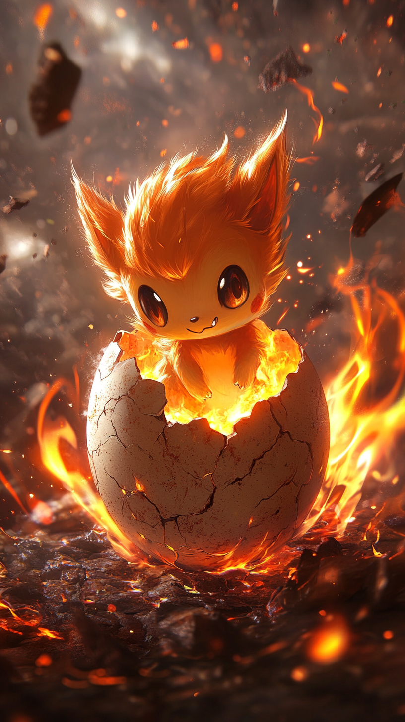 Adorable baby Chimchar hatching from cracked egg in 8K.