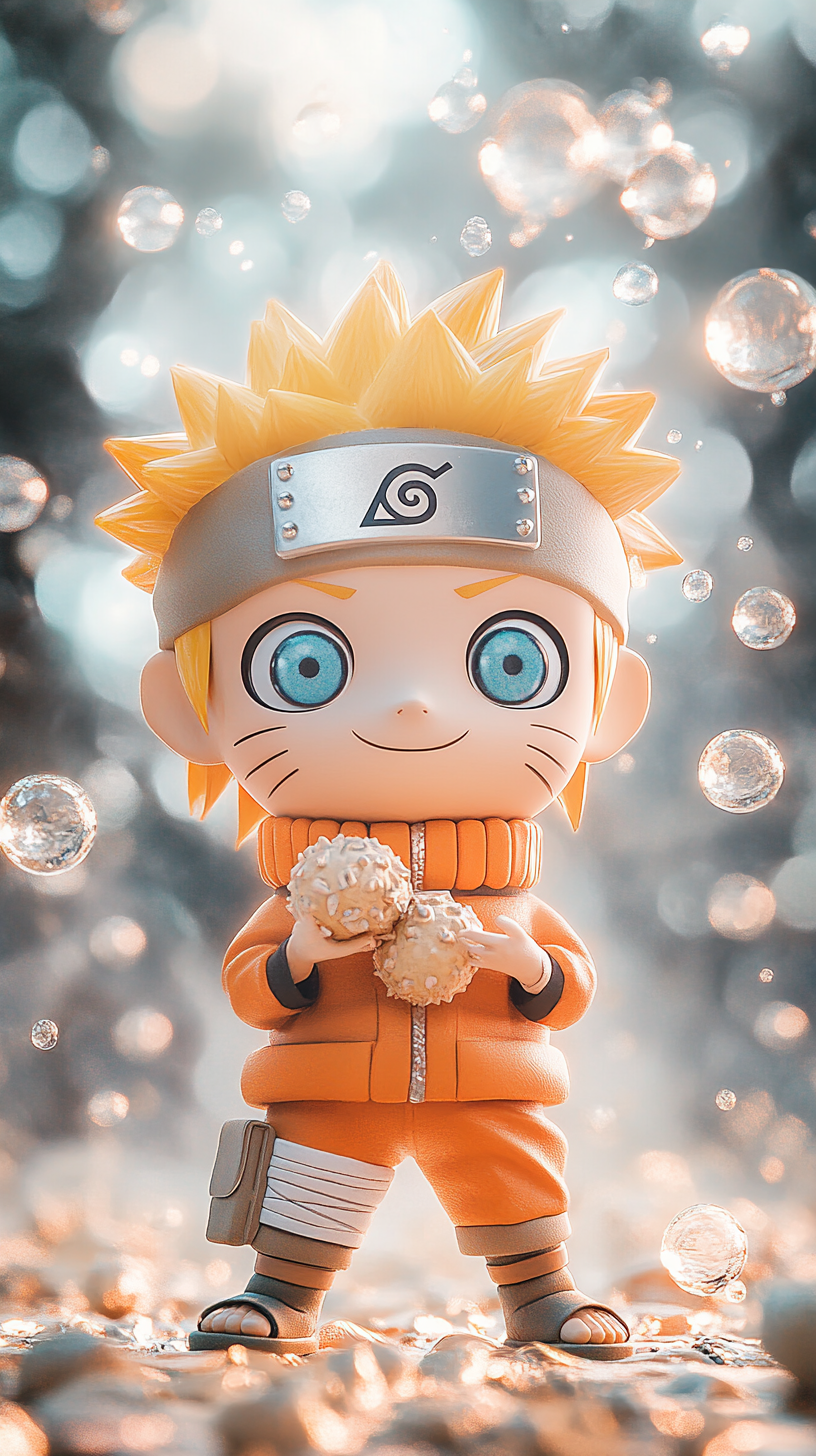 Adorable baby Naruto in cute 'uwu' style with chakra.