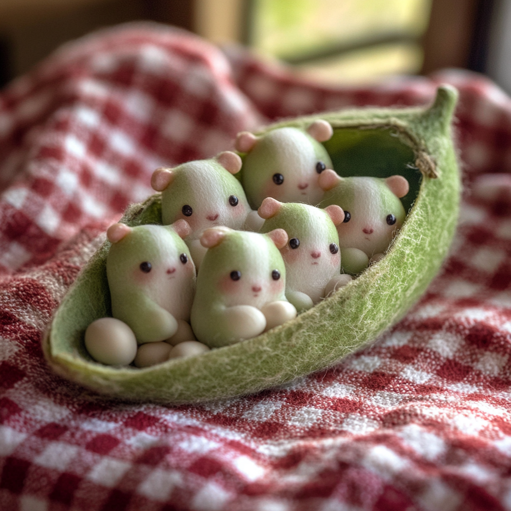 Adorable beans snuggled in green pod, cute photo-op