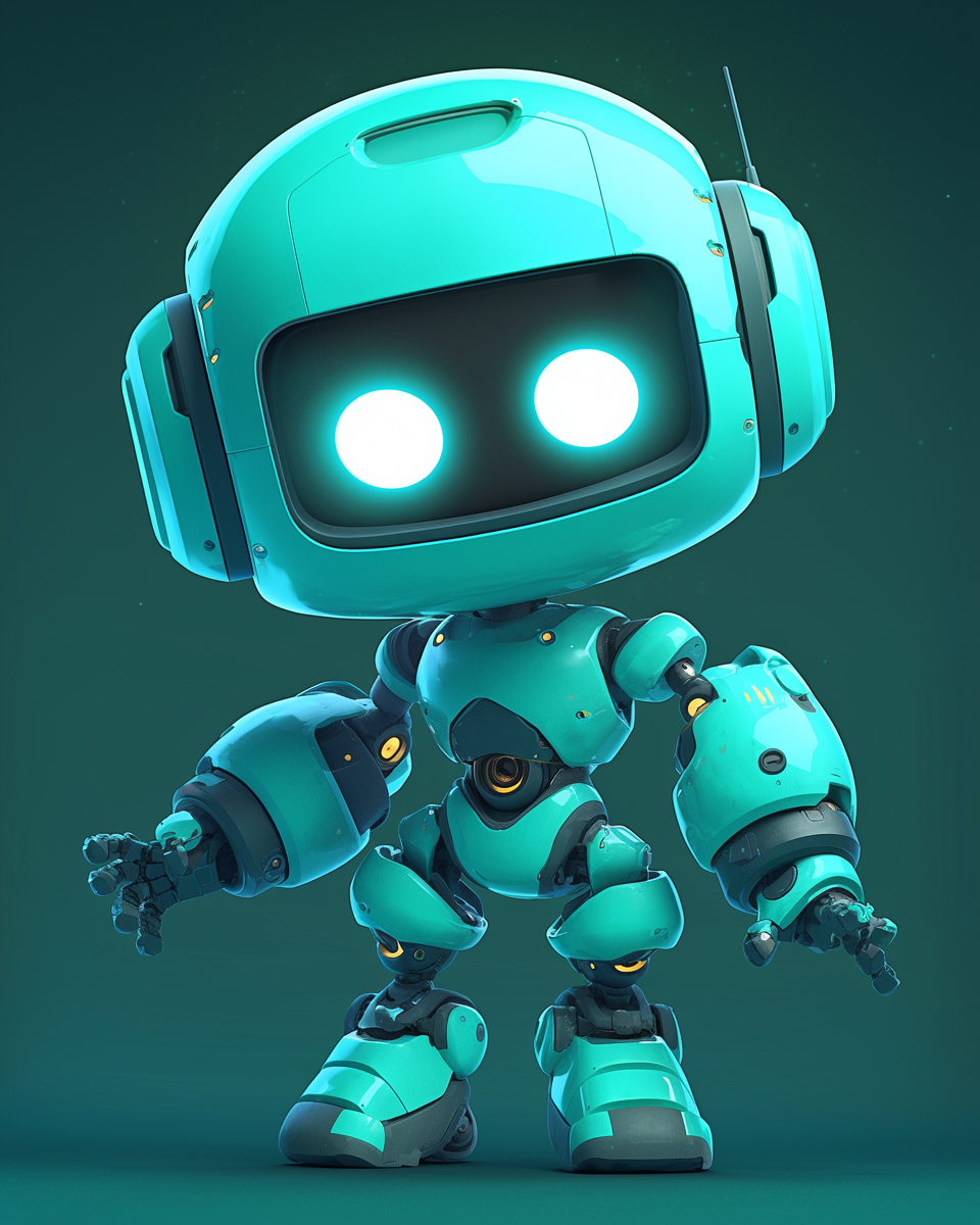 Adorable blue robot in cartoon style design