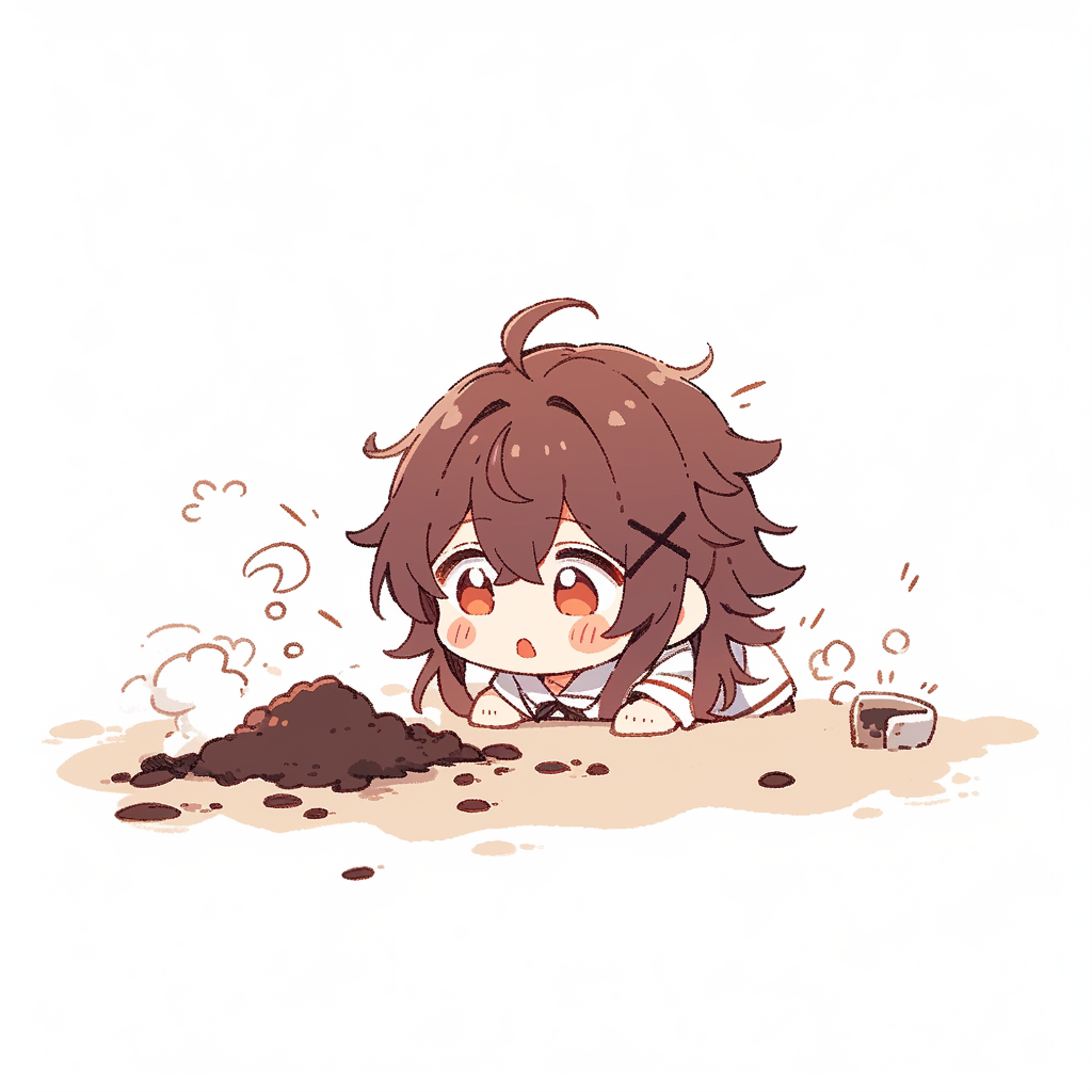 Adorable chibi girl surprised by spilled coffee.