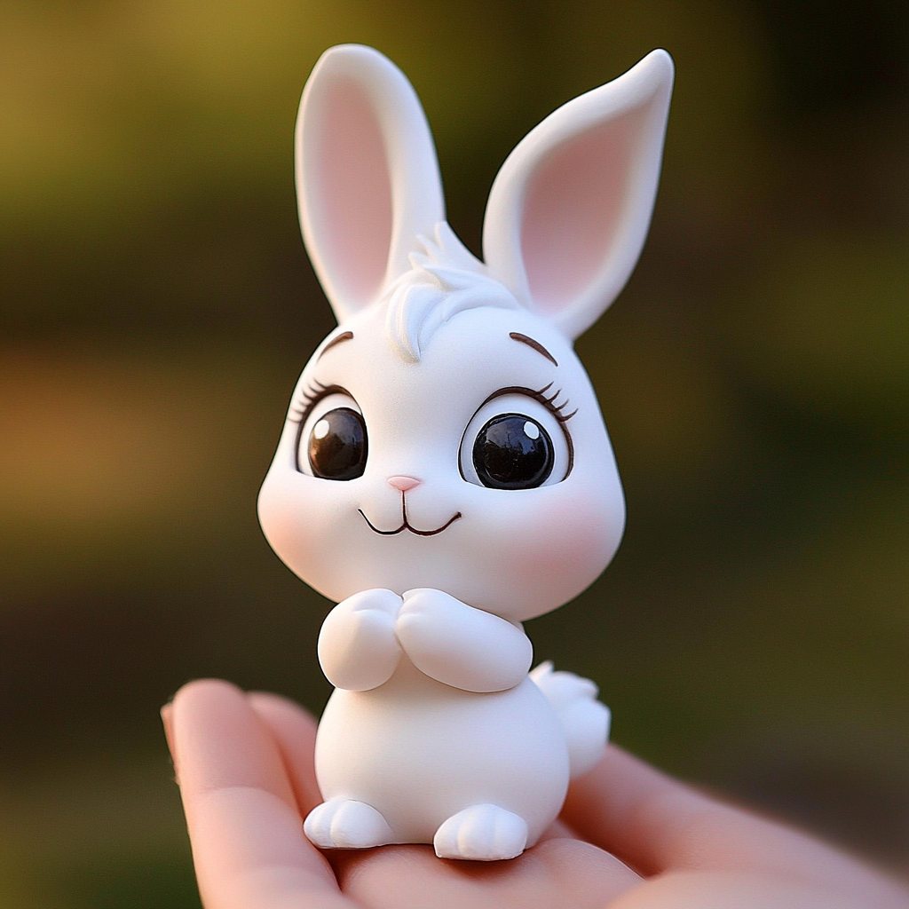 Adorable clay baby bunny with big eyes and smile