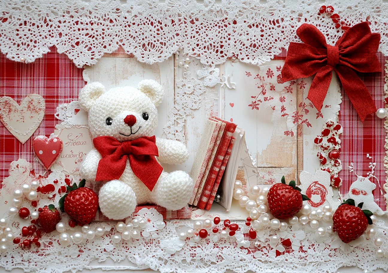 Adorable scrapbook page with teddy bear and strawberries