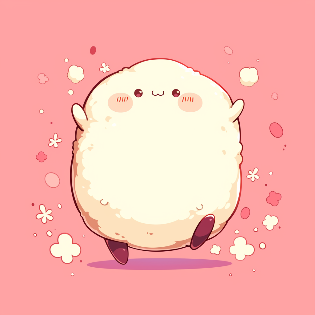 Adorable tofu character with black lines in pastel colors.