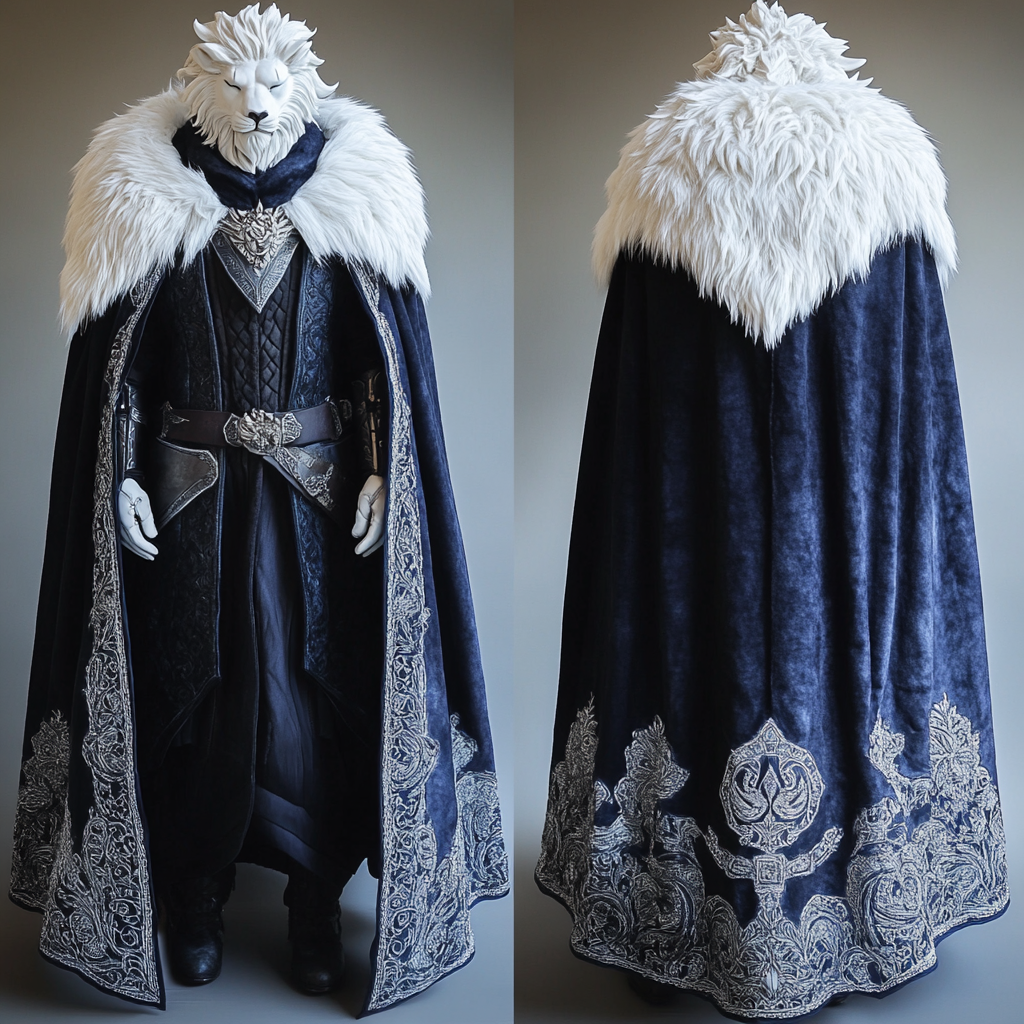 Adventurer's Dark Blue Cloak with White Lion Collar