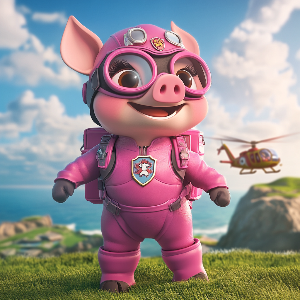 Adventurous Pig Pilot Ready for Rescue Mission